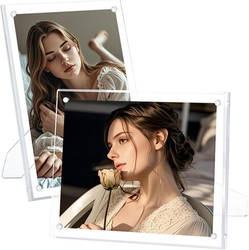 إطار أكريليك Egofine مقاس 5 × 7 حزمة واحدة، إطارات صور شفافة مع حامل، إطارات صور أكريليك مغناطيسية لعرض سطح الطاولة أفقيًا أو رأسيًا in Kuwait