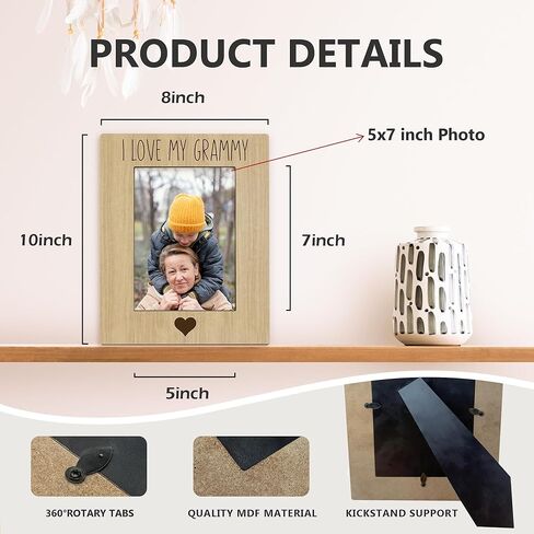 Beliran Grammy Gifts Picture Frame 5x7, Grammie Photo Frame, Mothers Day Christmas Birthday Gifts for Grammie Grandma, I Love My Grammy Brown Wooden Picture Photo Frames for Desk Home Room Decor in Saudi Arabia