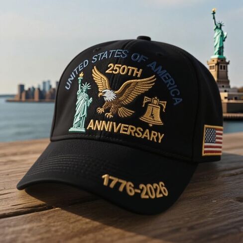 1776-2026 قبعة بيسبول وطنية للذكرى الـ 250، قبعة أبي مع طباعة ثلاثية الأبعاد قبعة كروية قابلة للتعديل للرجال والنساء المخضرم in Kuwait