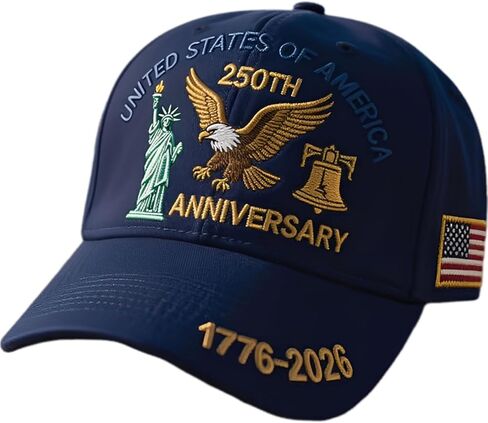 1776-2026 قبعة بيسبول وطنية للذكرى الـ 250، قبعة أبي مع طباعة ثلاثية الأبعاد قبعة كروية قابلة للتعديل للرجال والنساء المخضرم in Kuwait