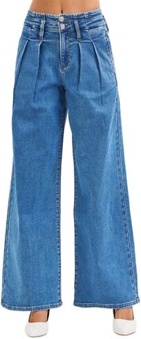 Full Size Mid Rise Fit Wide Leg with Pleated Detail Jeans Plus Size in Saudi Arabia