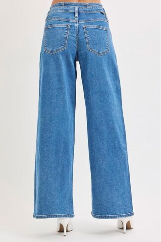 Full Size Mid Rise Fit Wide Leg with Pleated Detail Jeans Plus Size in Saudi Arabia