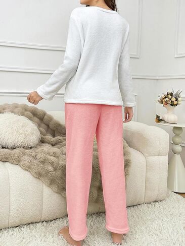 Women 2-Piece Warm Lounge Set Long Sleeve Top and Pants Relaxed Daily Wear Cozy Home Outfit Soft Touch Indoor Clothing in Saudi Arabia