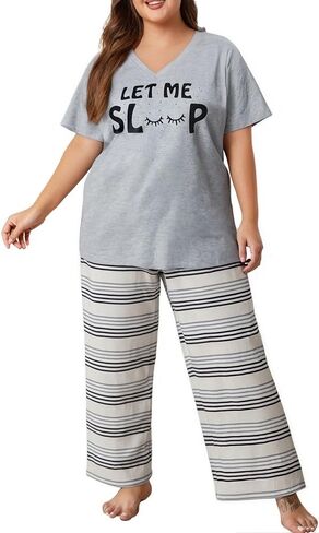 NANYUAYA Plus Size Women’s Pajama Sets, Soft Loungewear V Neck Short Sleeve Carpri Pant with Pockets Sleepwear PJs 1X-5X in Kuwait
