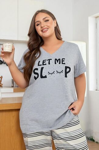 NANYUAYA Plus Size Women’s Pajama Sets, Soft Loungewear V Neck Short Sleeve Carpri Pant with Pockets Sleepwear PJs 1X-5X in Kuwait