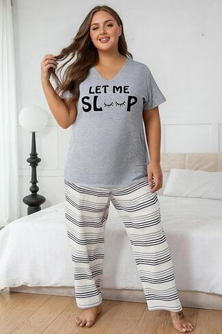 NANYUAYA Plus Size Women’s Pajama Sets, Soft Loungewear V Neck Short Sleeve Carpri Pant with Pockets Sleepwear PJs 1X-5X in Kuwait