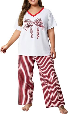 NANYUAYA Plus Size Women’s Pajama Sets, Soft Loungewear V Neck Short Sleeve Carpri Pant with Pockets Sleepwear PJs 1X-5X in Kuwait