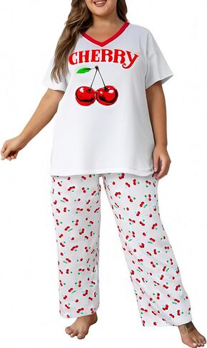 أطقم بيجامات نسائية من NANYUAYA مقاس كبير، ملابس نوم ناعمة ورقبة على شكل حرف V وأكمام قصيرة وسروال كاربري مع جيوب ملابس نوم PJs 1X-5X in Kuwait