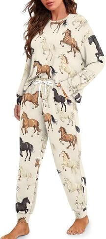 WHUVUMFY طقم صالة نسائي طويل الأكمام ناعم بيجامة مجموعات عادية 2 قطعة Pj الزي Crewneck ملابس خاصة مع جيوب حجم كبير in Kuwait