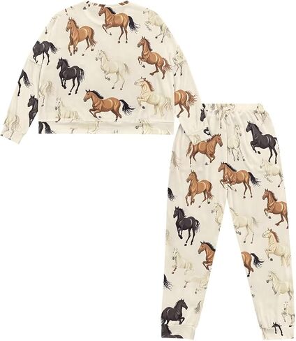 WHUVUMFY طقم صالة نسائي طويل الأكمام ناعم بيجامة مجموعات عادية 2 قطعة Pj الزي Crewneck ملابس خاصة مع جيوب حجم كبير in Kuwait