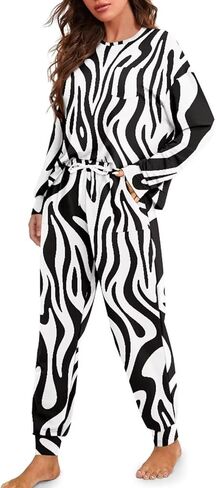 WHUVUMFY طقم صالة نسائي طويل الأكمام ناعم بيجامة مجموعات عادية 2 قطعة Pj الزي Crewneck ملابس خاصة مع جيوب حجم كبير in Kuwait