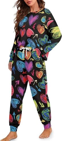WHUVUMFY طقم صالة نسائي طويل الأكمام ناعم بيجامة مجموعات عادية 2 قطعة Pj الزي Crewneck ملابس خاصة مع جيوب حجم كبير in Kuwait