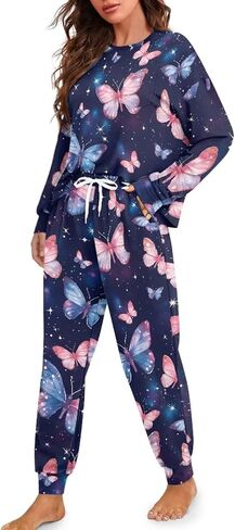 WHUVUMFY طقم صالة نسائي طويل الأكمام ناعم بيجامة مجموعات عادية 2 قطعة Pj الزي Crewneck ملابس خاصة مع جيوب حجم كبير in Kuwait