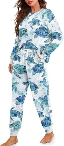 WHUVUMFY طقم صالة نسائي طويل الأكمام ناعم بيجامة مجموعات عادية 2 قطعة Pj الزي Crewneck ملابس خاصة مع جيوب حجم كبير in Kuwait