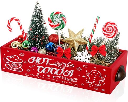 CIEOVO Christmas Hot Cocoa Bar Wood Storage Box, Hot Cocoa Bar Supplies Cute Christmas Wooden Storage Bins Decorative, Cocoa Bar Table Organizer Xmas Decor for Home Kitchen Office Farmhouse in Saudi Arabia