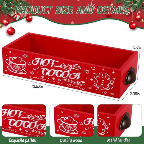 CIEOVO Christmas Hot Cocoa Bar Wood Storage Box, Hot Cocoa Bar Supplies Cute Christmas Wooden Storage Bins Decorative, Cocoa Bar Table Organizer Xmas Decor for Home Kitchen Office Farmhouse in Saudi Arabia