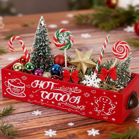 CIEOVO Christmas Hot Cocoa Bar Wood Storage Box, Hot Cocoa Bar Supplies Cute Christmas Wooden Storage Bins Decorative, Cocoa Bar Table Organizer Xmas Decor for Home Kitchen Office Farmhouse in Saudi Arabia