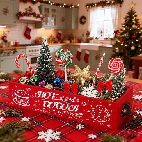 CIEOVO Christmas Hot Cocoa Bar Wood Storage Box, Hot Cocoa Bar Supplies Cute Christmas Wooden Storage Bins Decorative, Cocoa Bar Table Organizer Xmas Decor for Home Kitchen Office Farmhouse in Saudi Arabia