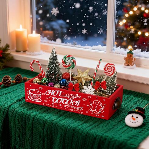 CIEOVO Christmas Hot Cocoa Bar Wood Storage Box, Hot Cocoa Bar Supplies Cute Christmas Wooden Storage Bins Decorative, Cocoa Bar Table Organizer Xmas Decor for Home Kitchen Office Farmhouse in Saudi Arabia