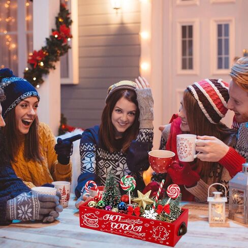 CIEOVO Christmas Hot Cocoa Bar Wood Storage Box, Hot Cocoa Bar Supplies Cute Christmas Wooden Storage Bins Decorative, Cocoa Bar Table Organizer Xmas Decor for Home Kitchen Office Farmhouse in Saudi Arabia