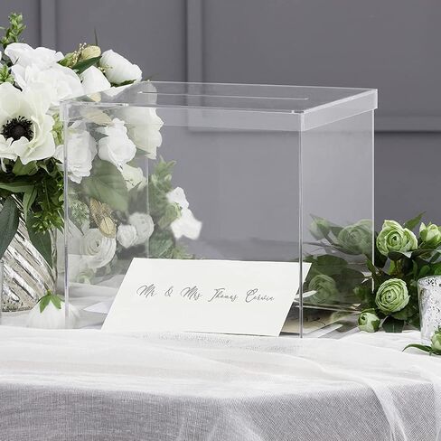 صندوق بطاقات زفاف شفاف من الأكريليك الفاخر مقاس 10 بوصات من OnDisplay مع غطاء - هدية لوسيت/صندوق نقود - بار ميتزفه/عيد ميلاد/عيد ميلاد سعيد 16/ذكرى سنوية (بدون طباعة) in Saudi Arabia