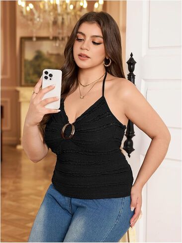 قمصان علوية نسائية من Milumia بمقاس كبير مع رسن مكشكش Y2k على شكل حرف O وربطة عنق بدون ظهر وبدون أكمام in Saudi Arabia