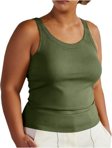 Womens Plus Size Tank Tops with Built in Bras Camisole Tops 2026 Trendy Summer Casual Ribbed Sleeveless Shirts in Saudi Arabia