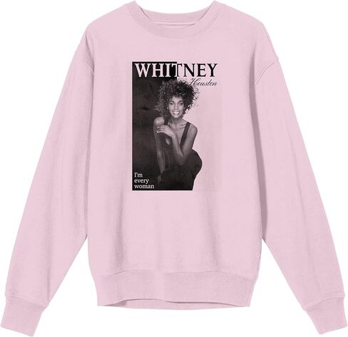 Bioworld Whitney Houston Grayscale Photo Crew Neck Long Sleeve Cradle Pink Unisex Adult Sweatshirt in Saudi Arabia