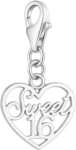 Infinity Collection Sweet 16 Clip-On Charms for Bracelets, Backpacks & Zippers – Stainless Steel Heart or Crown Design – Easy Lobster Clasp Attachment in Saudi Arabia