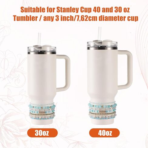 7pcs Bracelets for Stanley Cup, Different Design Bracelet Stack Delicate Beads Charm Bracelet Decoration, Accessories for Tumbler 40oz 30oz & 3in Diameter Cups (Blue) in Saudi Arabia
