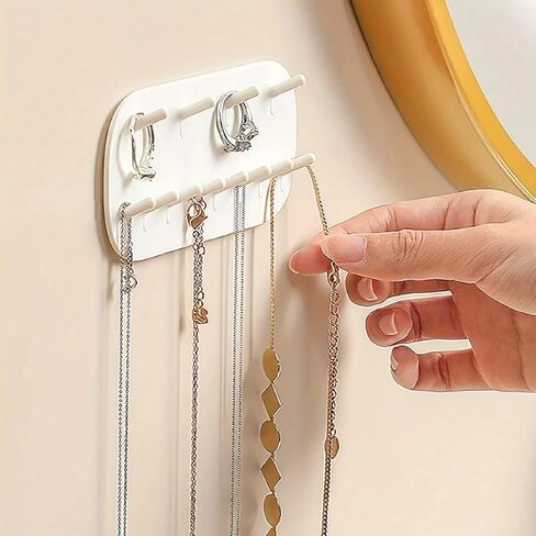 2PCS Wall Mounted Jewelry Organizer Storage Rack, White Plastic Earrings Necklace, Gifts, Bedroom-Bathroom-Kitchen-Decor in Saudi Arabia