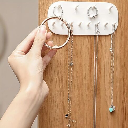 2PCS Wall Mounted Jewelry Organizer Storage Rack, White Plastic Earrings Necklace, Gifts, Bedroom-Bathroom-Kitchen-Decor in Saudi Arabia