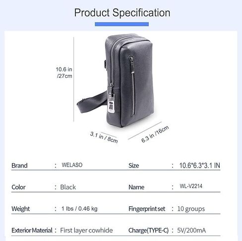 Welaso Fingerprint Lock Anti-Theft Leather Chest Bag Shoulder Bag Crossbody Bag in Saudi Arabia