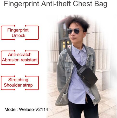 Welaso Fingerprint Lock Anti-Theft Leather Chest Bag Shoulder Bag Crossbody Bag in Saudi Arabia