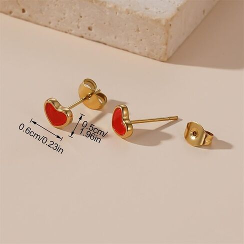 Valentines Heart Stud Earrings Red Enamel Tiny Small Stud Earrings for Women Fashionable Minimalist Chic Heart-shaped Earrings in Saudi Arabia