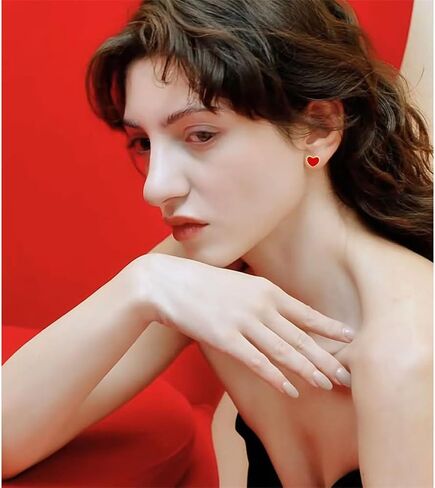 Valentines Heart Stud Earrings Red Enamel Tiny Small Stud Earrings for Women Fashionable Minimalist Chic Heart-shaped Earrings in Saudi Arabia