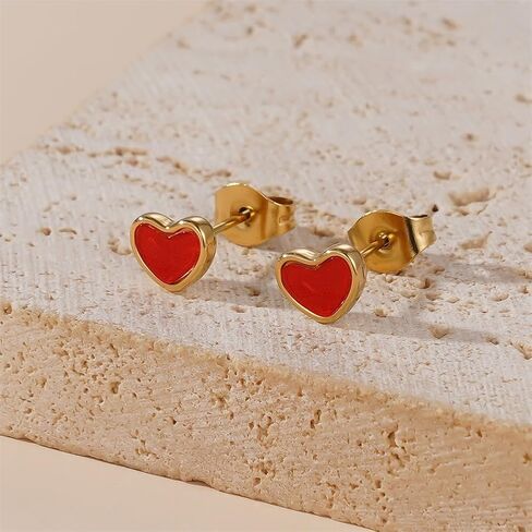 Valentines Heart Stud Earrings Red Enamel Tiny Small Stud Earrings for Women Fashionable Minimalist Chic Heart-shaped Earrings in Saudi Arabia
