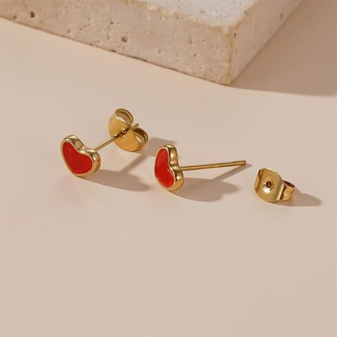 Valentines Heart Stud Earrings Red Enamel Tiny Small Stud Earrings for Women Fashionable Minimalist Chic Heart-shaped Earrings in Saudi Arabia