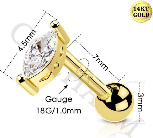 COCHARM 14K الذهب الحقيقي الغضروف قرط الاذن المرصع 16 جرام زركون اللولب مسمار خواتم للنساء الزنمة محارة الحديد in Saudi Arabia