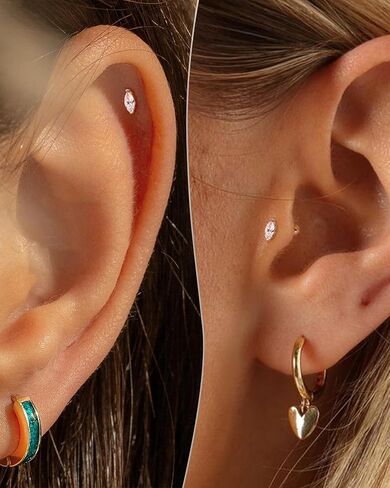 COCHARM 14K الذهب الحقيقي الغضروف قرط الاذن المرصع 16 جرام زركون اللولب مسمار خواتم للنساء الزنمة محارة الحديد in Saudi Arabia