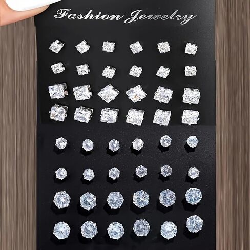 24Pcs Silver Plated White Cubic Zirconia Stud Earrings for Women Wedding Bridal Daily Evening Parties Wear Lightweight Jewelry Earring Gift for Her in Saudi Arabia