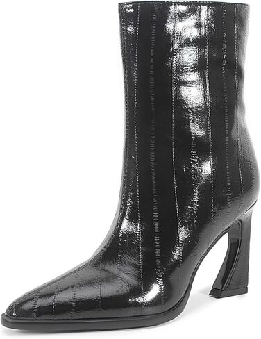 Chsfjwle Ankle Boots for Women,Pointed Toe Side Zipper Eel Pattern Unique Heel Shape High-Heel Boots in Saudi Arabia