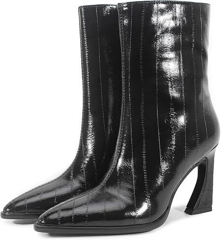 Chsfjwle Ankle Boots for Women,Pointed Toe Side Zipper Eel Pattern Unique Heel Shape High-Heel Boots in Saudi Arabia