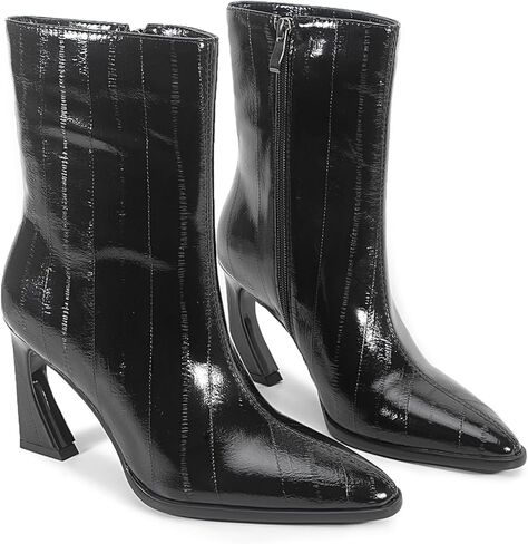Chsfjwle Ankle Boots for Women,Pointed Toe Side Zipper Eel Pattern Unique Heel Shape High-Heel Boots in Saudi Arabia