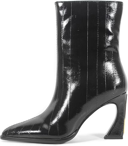 Chsfjwle Ankle Boots for Women,Pointed Toe Side Zipper Eel Pattern Unique Heel Shape High-Heel Boots in Saudi Arabia
