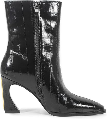 Chsfjwle Ankle Boots for Women,Pointed Toe Side Zipper Eel Pattern Unique Heel Shape High-Heel Boots in Saudi Arabia