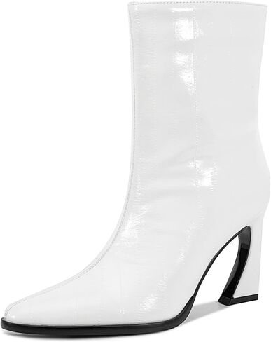 Chsfjwle Ankle Boots for Women,Pointed Toe Side Zipper Eel Pattern Unique Heel Shape High-Heel Boots in Saudi Arabia