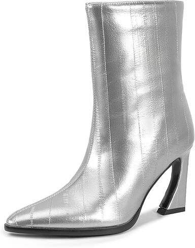 Chsfjwle Ankle Boots for Women,Pointed Toe Side Zipper Eel Pattern Unique Heel Shape High-Heel Boots in Saudi Arabia