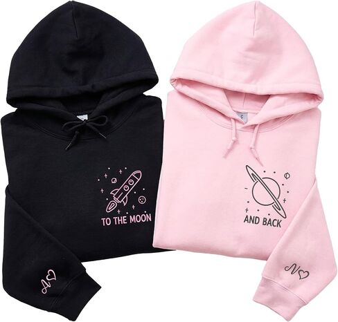 Custom To The Moon And Back Embroidered Hoodies – Matching Couple Hoodie Gift For Valentine or Anniversary in Saudi Arabia