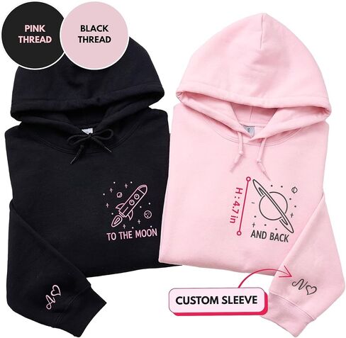 Custom To The Moon And Back Embroidered Hoodies – Matching Couple Hoodie Gift For Valentine or Anniversary in Saudi Arabia